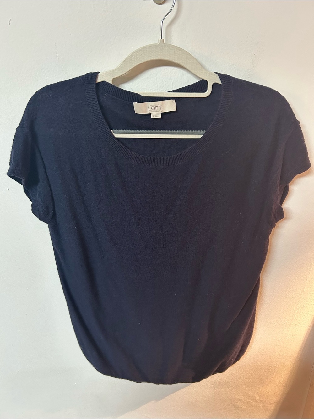 LOFT Navy Short Sleeve Scoop Neck Top